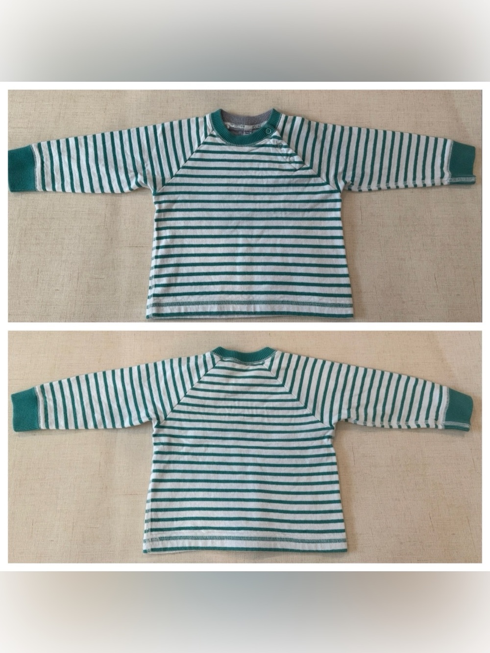 GUC Petit Bateau Green & White Striped Raglan Sweatshirt, 100% Cotton